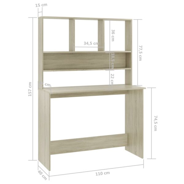 Schreibtisch mit Regalen Sonoma-Eiche 110x45x157 cm - Image 6