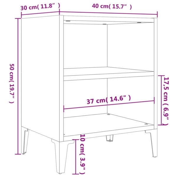 Nachttische 2 Stk. Metallbeine  Eichen-Optik 40x30x50 cm - Image 8