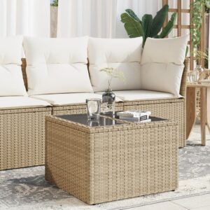 Gartentisch mit Glasplatte  55x55x37 cm Poly Rattan