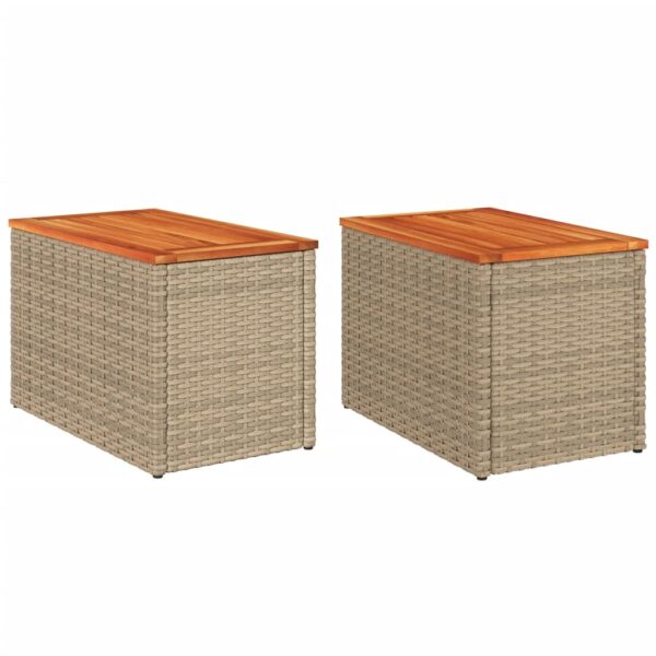 Garten-Beistelltische 2 Stk.  55x34x37 cm Poly Rattan Holz - Image 2