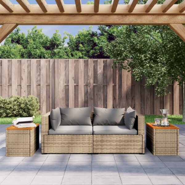 Garten-Beistelltische 2 Stk.  55x34x37 cm Poly Rattan Holz - Image 3