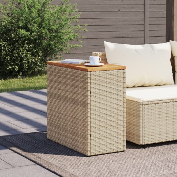 Garten-Beistelltisch Holzplatte  58x27,5x55 cm Poly Rattan - Image 3