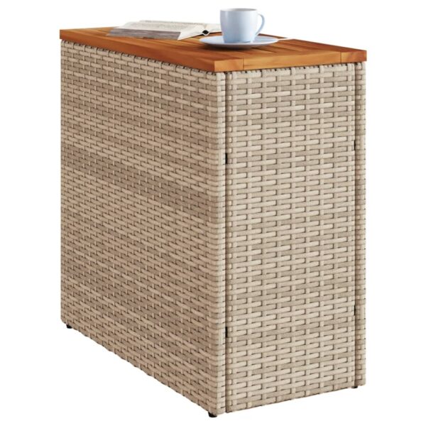 Garten-Beistelltisch Holzplatte  58x27,5x55 cm Poly Rattan - Image 4