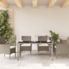Gartentisch mit Glasplatte Hellgrau 150x90x75 cm Poly Rattan - Image 3