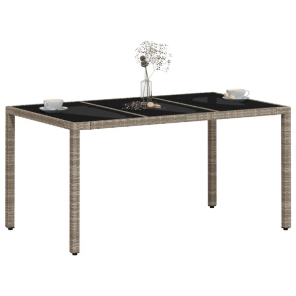 Gartentisch mit Glasplatte Hellgrau 150x90x75 cm Poly Rattan - Image 4