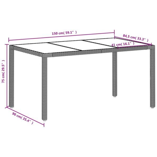 Gartentisch mit Glasplatte Hellgrau 150x90x75 cm Poly Rattan - Image 11