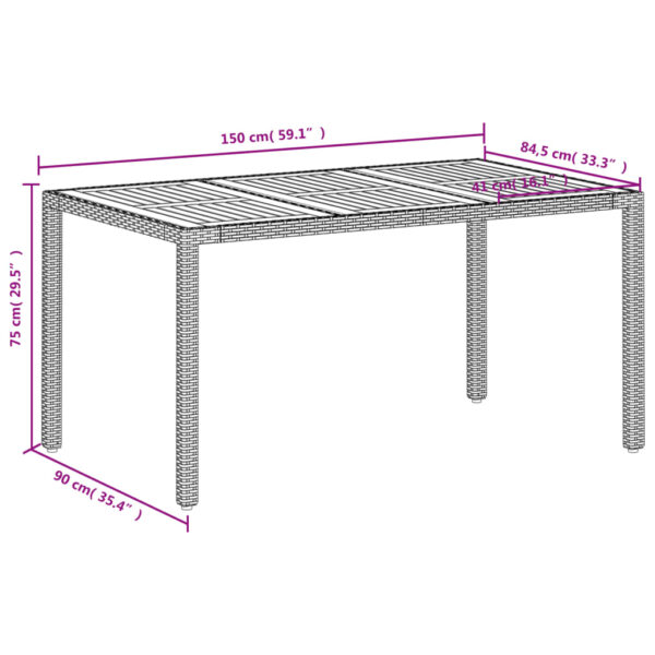 Gartentisch  150x90x75 cm Poly Rattan Akazienholz - Image 11