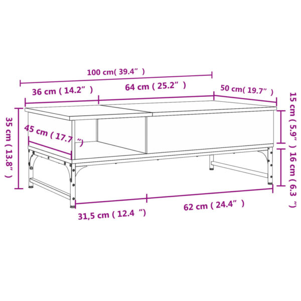 Couchtisch  Eichen-Optik 100x50x35 cm Holzwerkstoff Metall - Image 11
