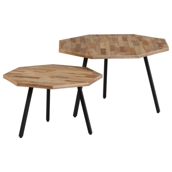 2-tlg. Couchtisch-Set Sechseckig Recyceltes Teakholz - Image 8