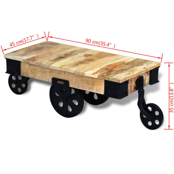 Couchtisch mit Rollen Raues Mangoholz - Image 9
