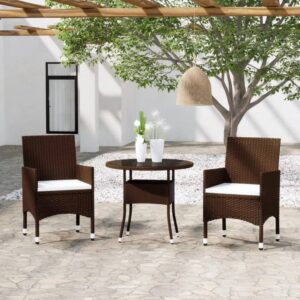 3-tlg. Bistro-Set Poly-Rattan und Hartglas