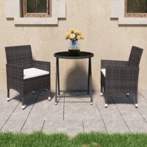 3-tlg. Bistro-Set Poly-Rattan und Hartglas