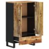 Highboard mit Schublade 60x33x100 cm Massivholz Mango & Eisen - Image 4