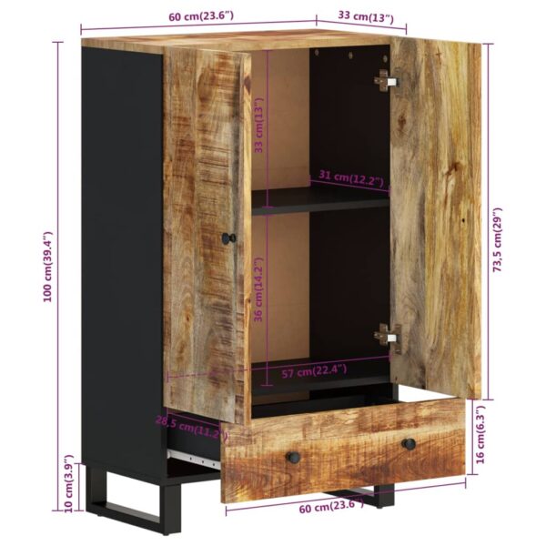 Highboard mit Schublade 60x33x100 cm Massivholz Mango & Eisen - Image 9