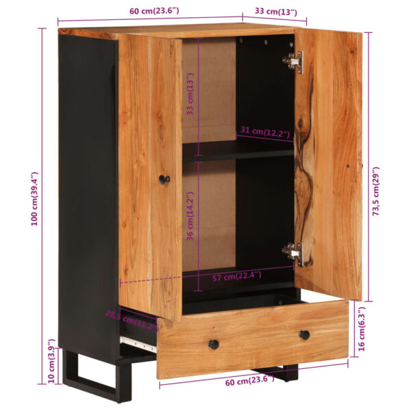 Highboard mit Schublade 60x33x100 cm Massivholz Akazie & Eisen - Image 9