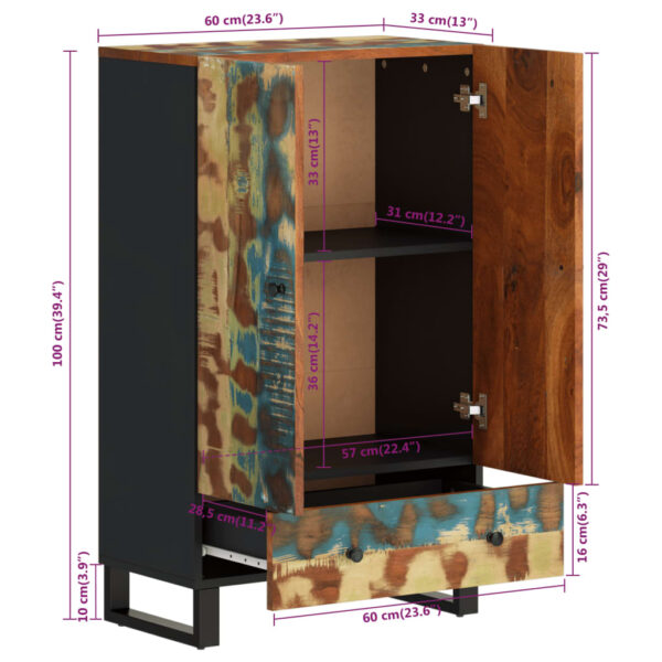 Highboard mit Schublade 60x33x100 cm Massives Altholz & Eisen - Image 9